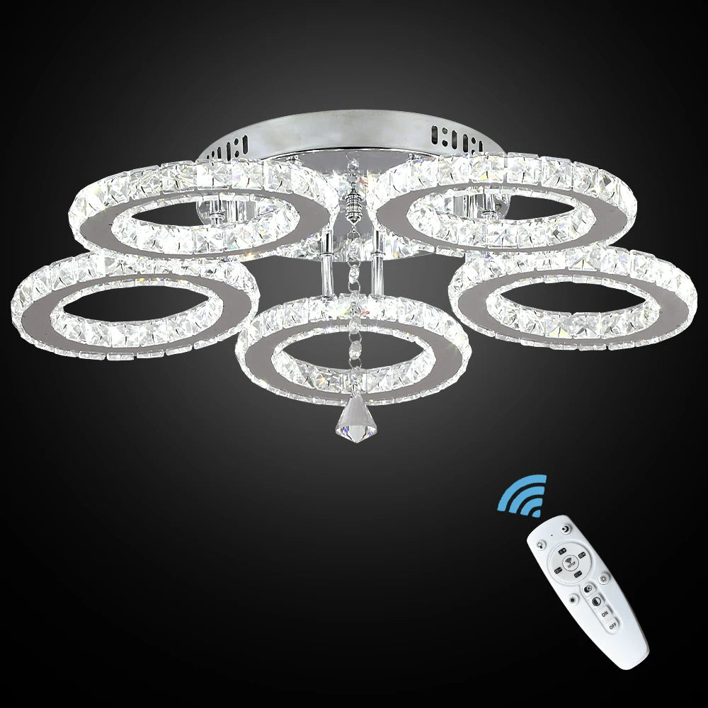 Modern K9 Led Crystal Ceiling Lamp Smart Chandelier Pendant Light Ring