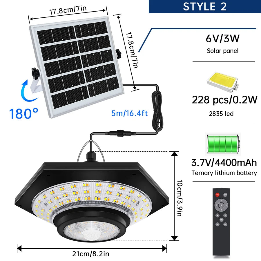 Solar Shed Light Solar Pendant Light Indoor Outdoor 228/180 LED 1000LM