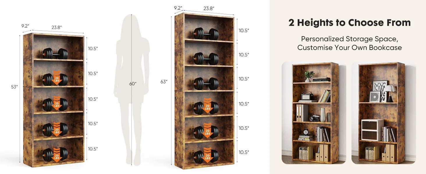 Six Tier Tall Wood Bookcase
