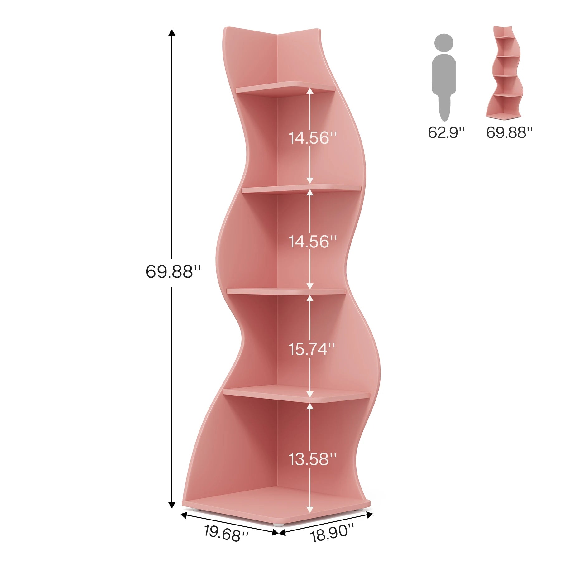 Five Tier Wavy Corner Bookshelf