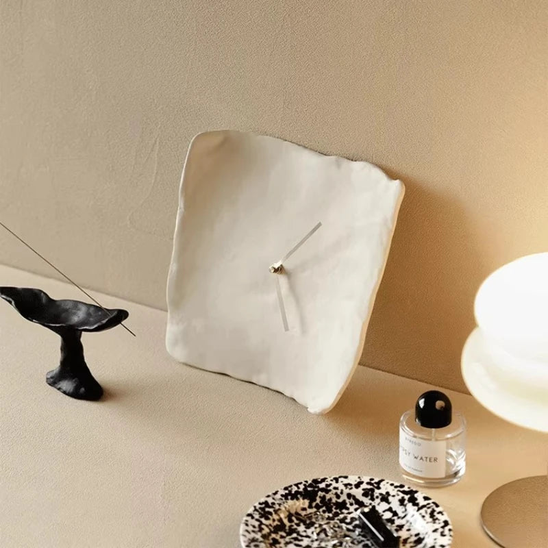 Sculpted Resin Wall Clock, Silent Matte Clay Look Clock
