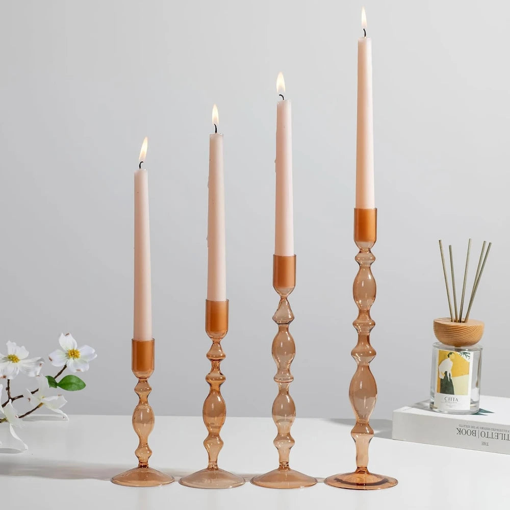 Wavy Glass Taper Candle Holders