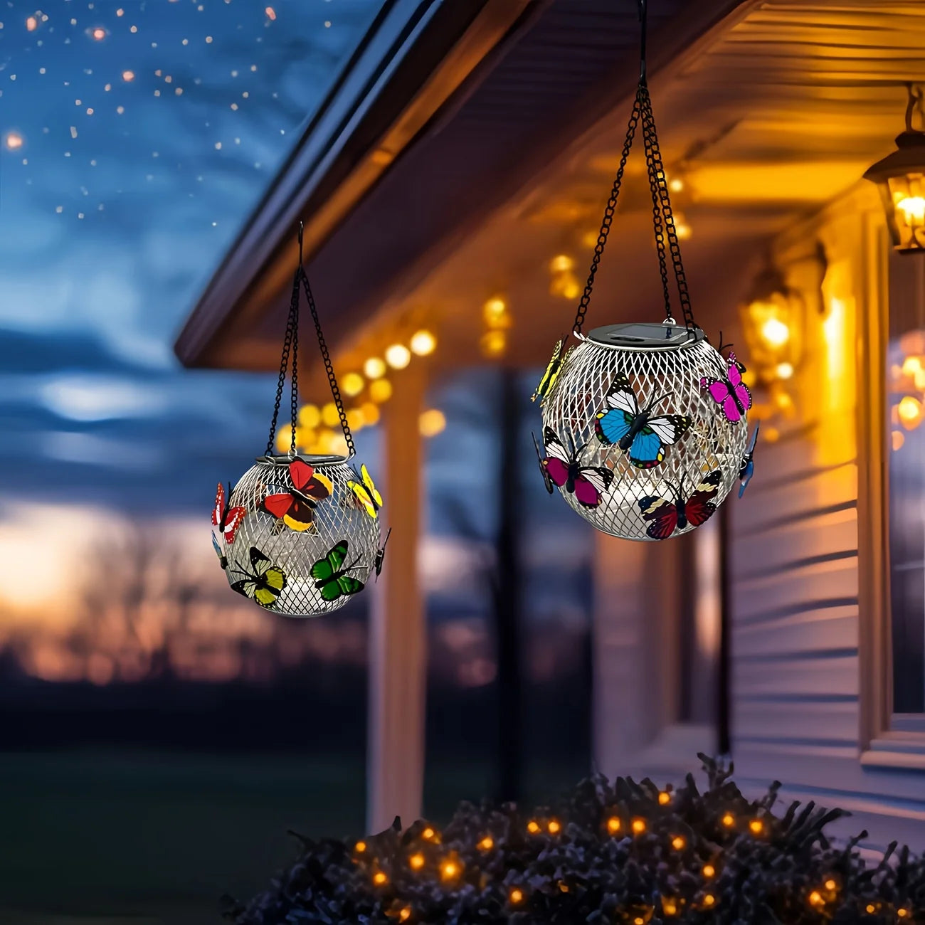 Solar Butterfly Hanging Metal Lantern