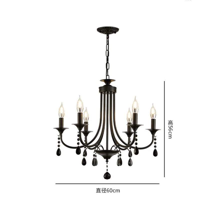New Wrought Iron Crystal Chandelier European Classic Black Candle Lamp