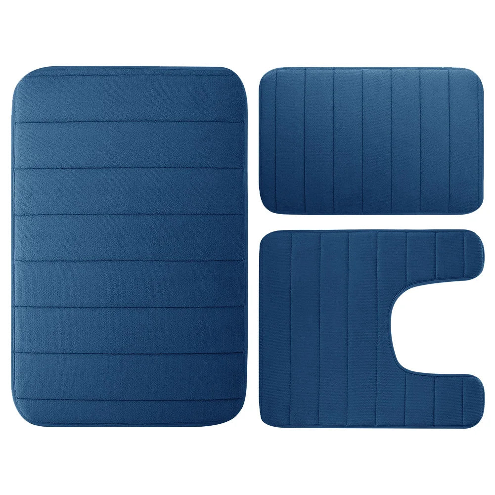 Velvet Memory Foam Bathroom Rug Set Of 3 Water Absorption Non Slip