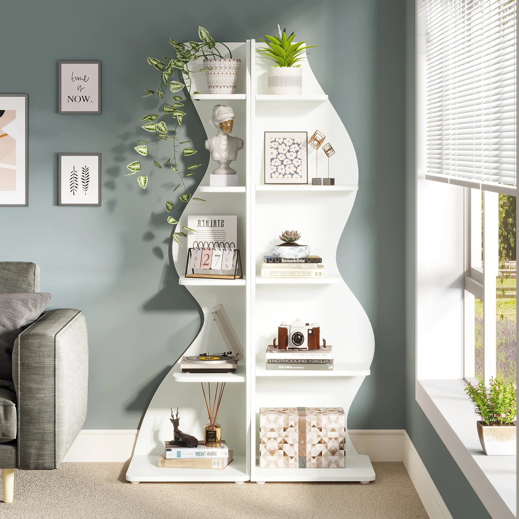 Five Tier Wavy Corner Bookshelf
