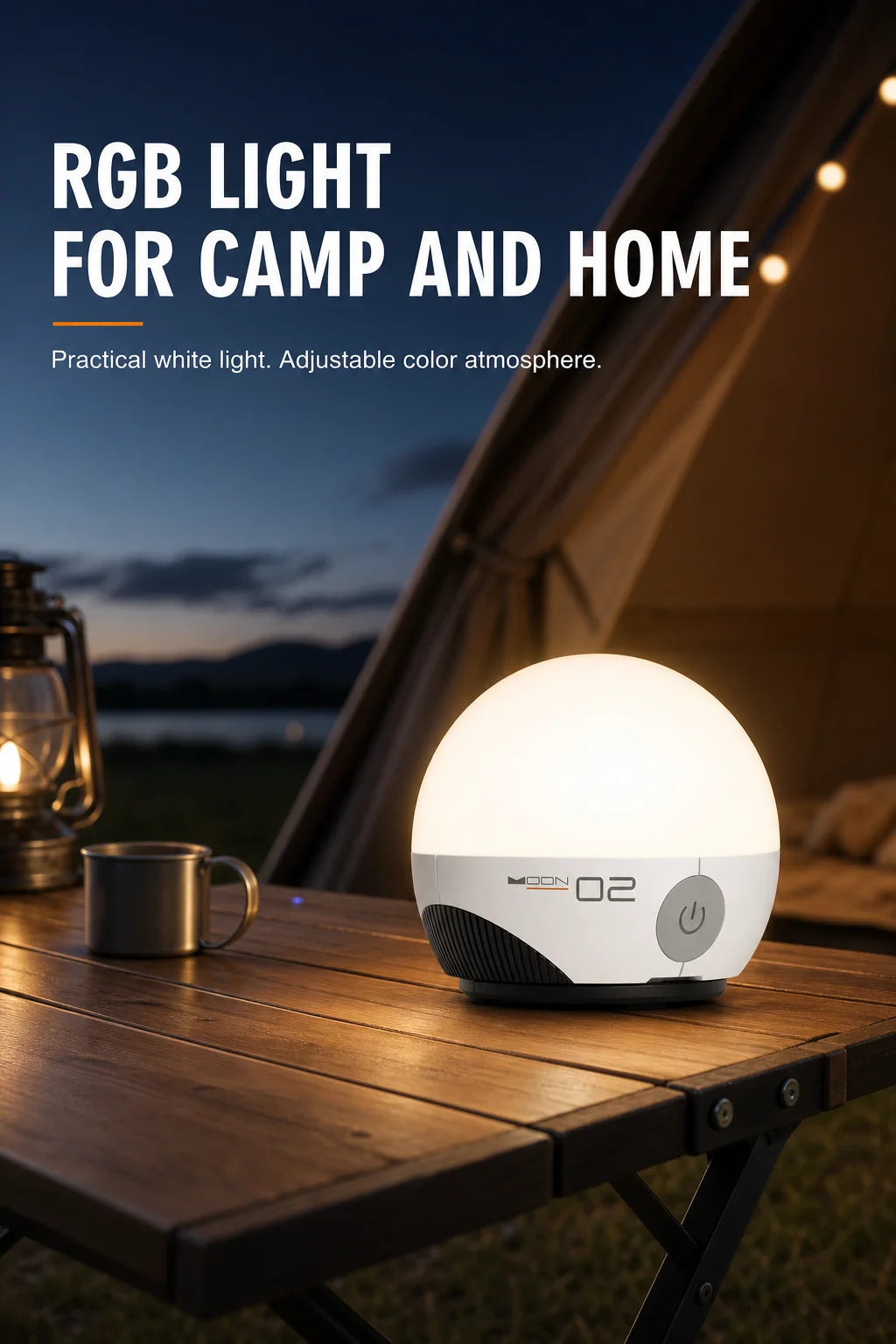 Portable RGB Camping Lantern USB-C Rechargeable LED Tent Light with Magnetic Base, Sliding Color Control, IPX5 Water Resistant for Camping Hiking Home