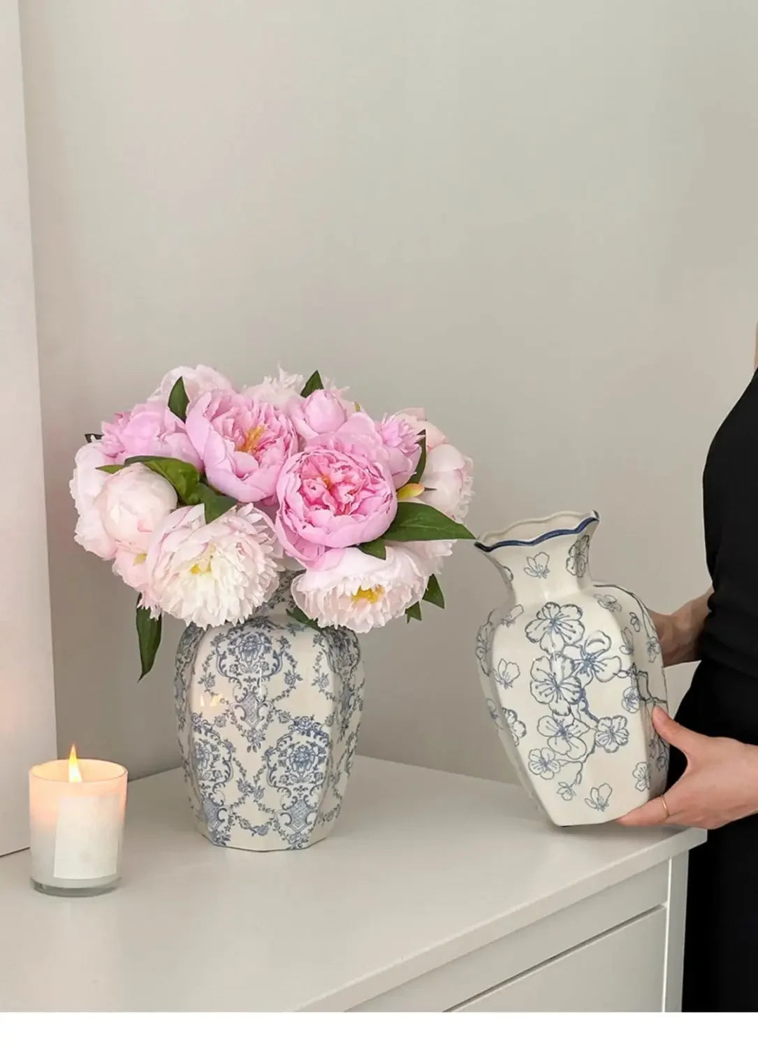 Vintage Hand Painted Blue and White Porcelain Vase