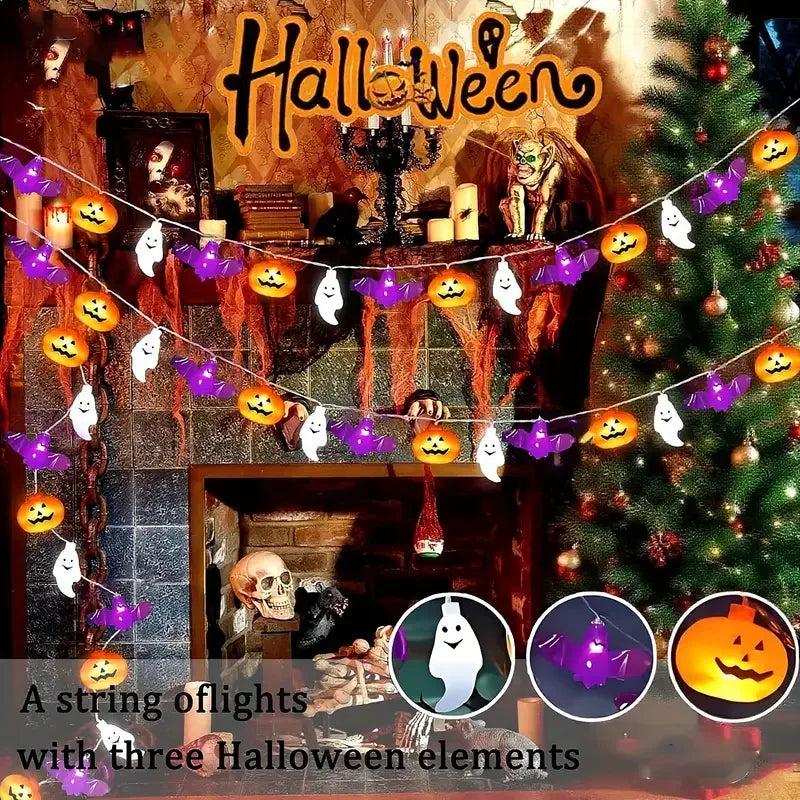 Pumpkin Bat Ghost LED String Lights