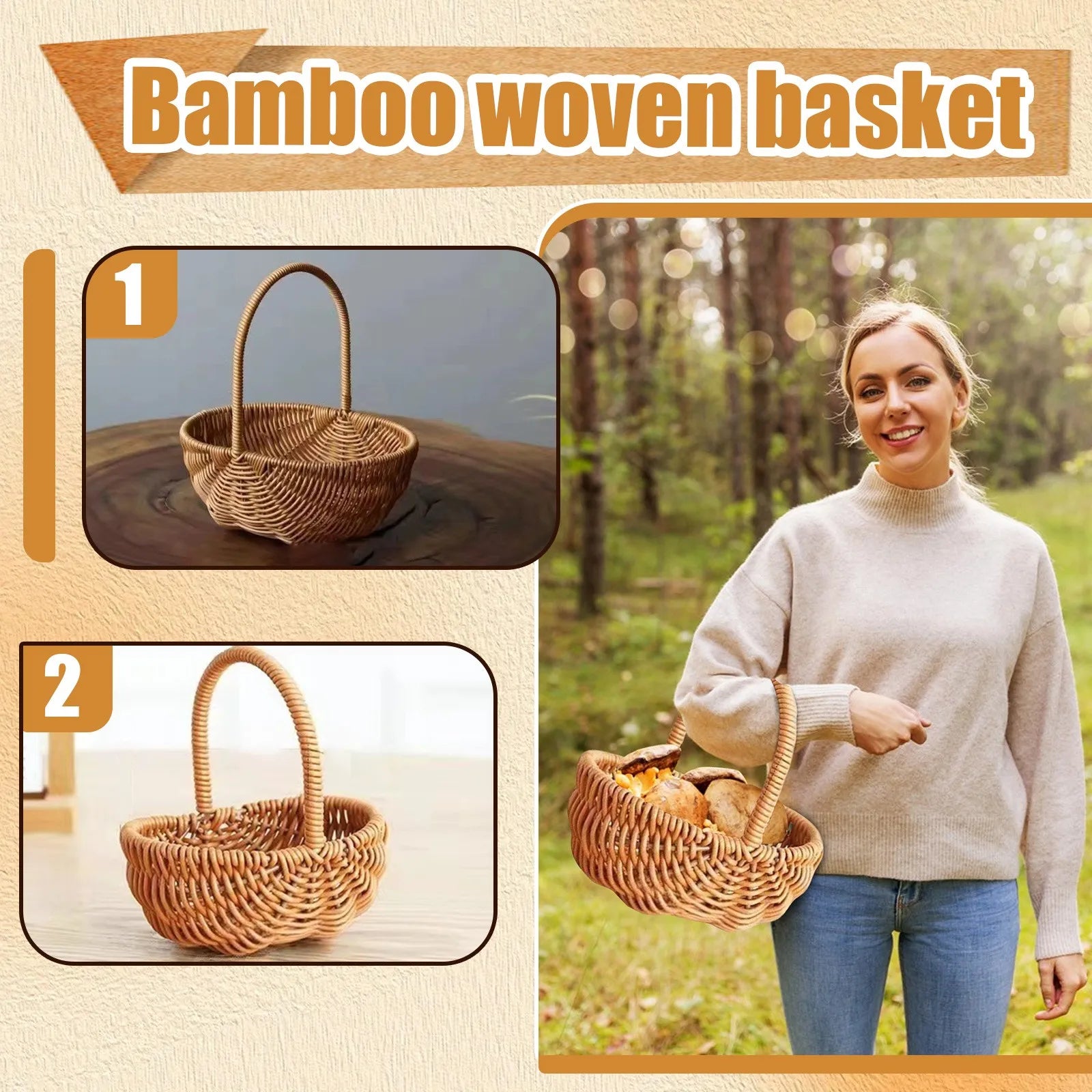 Woven Rattan Basket with Handle