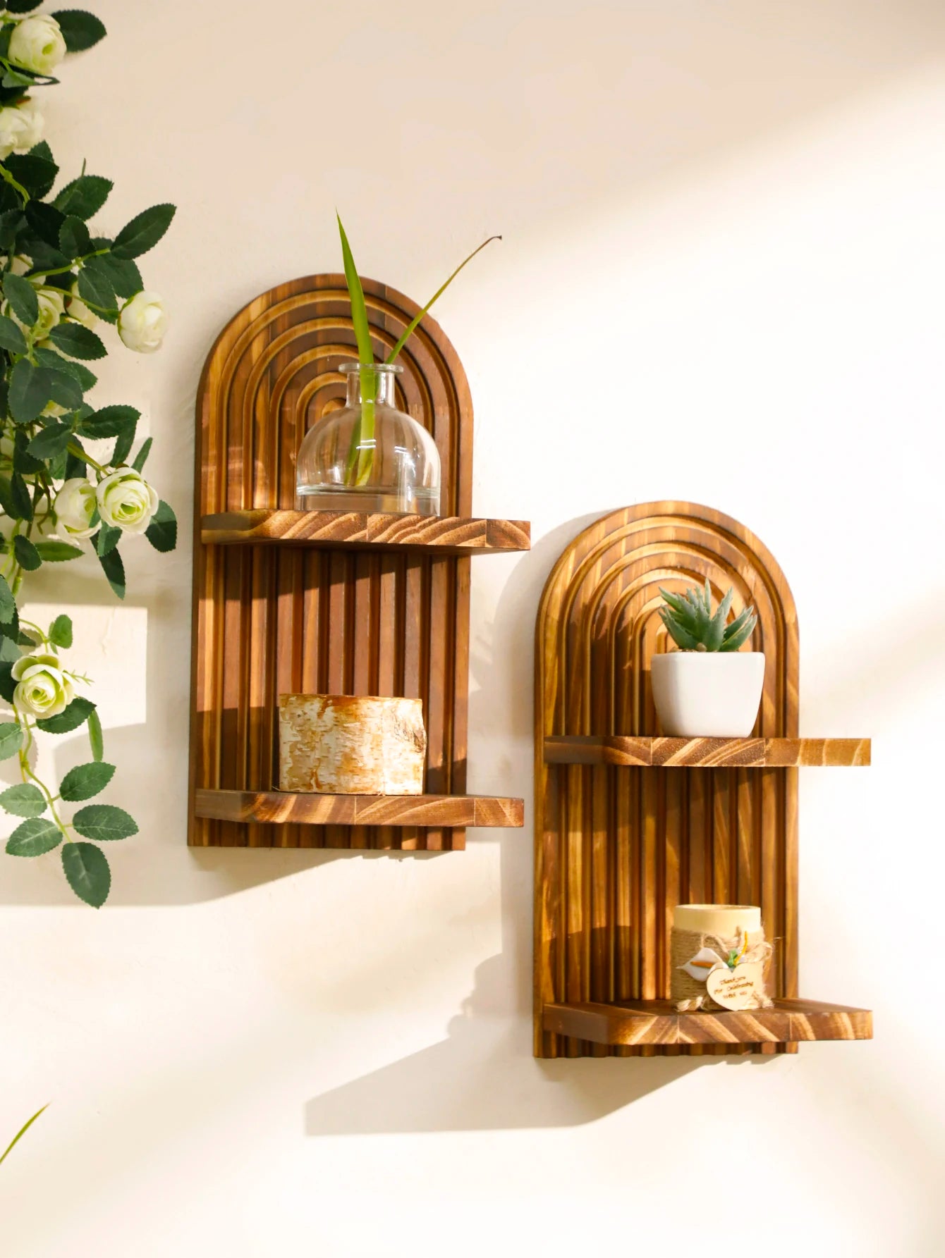 Boho Geometric Wooden Wall Shelf