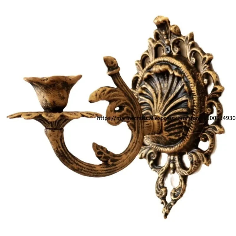 European Aristocratic Wall-mounted Cast Iron Candle Holder Bronze Old