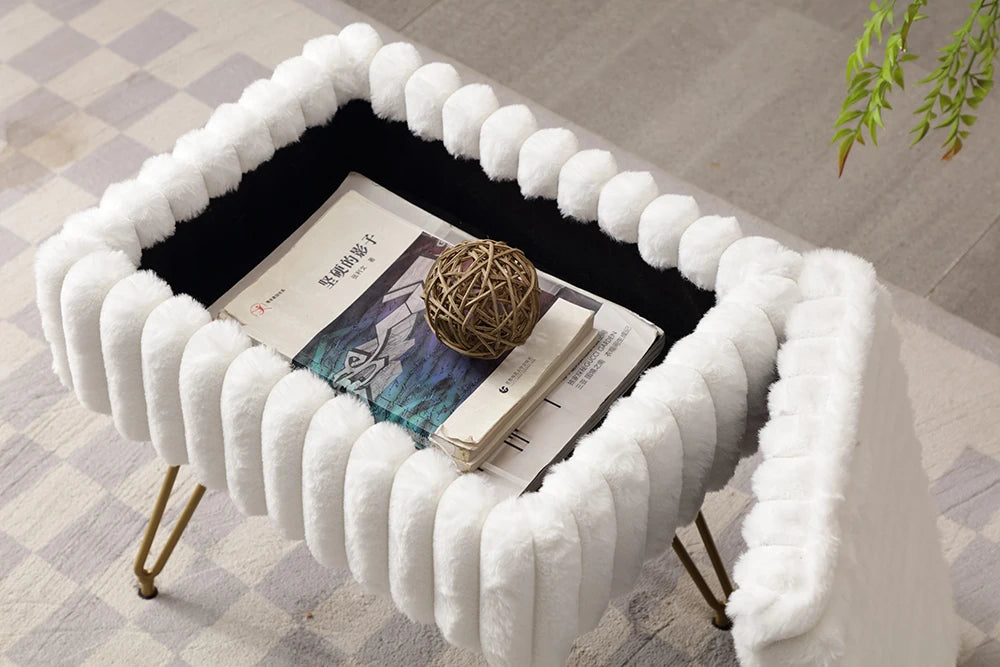 Faux Fur Vanity Stool with Hidden Storage