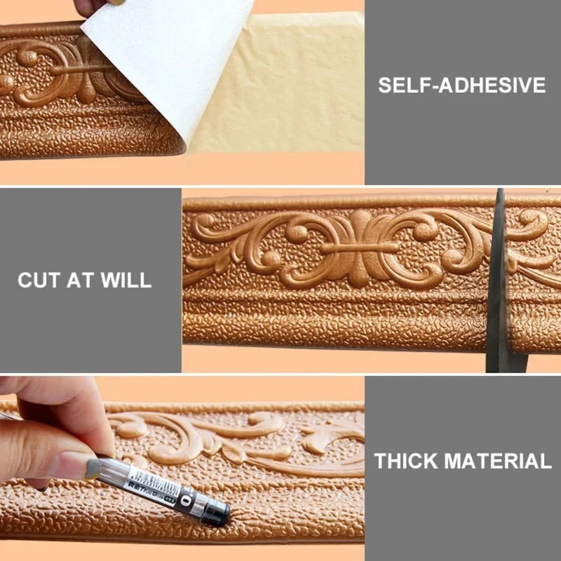 10m/Roll 3D Wall Trim Line Skirting Border Self Adhesive
