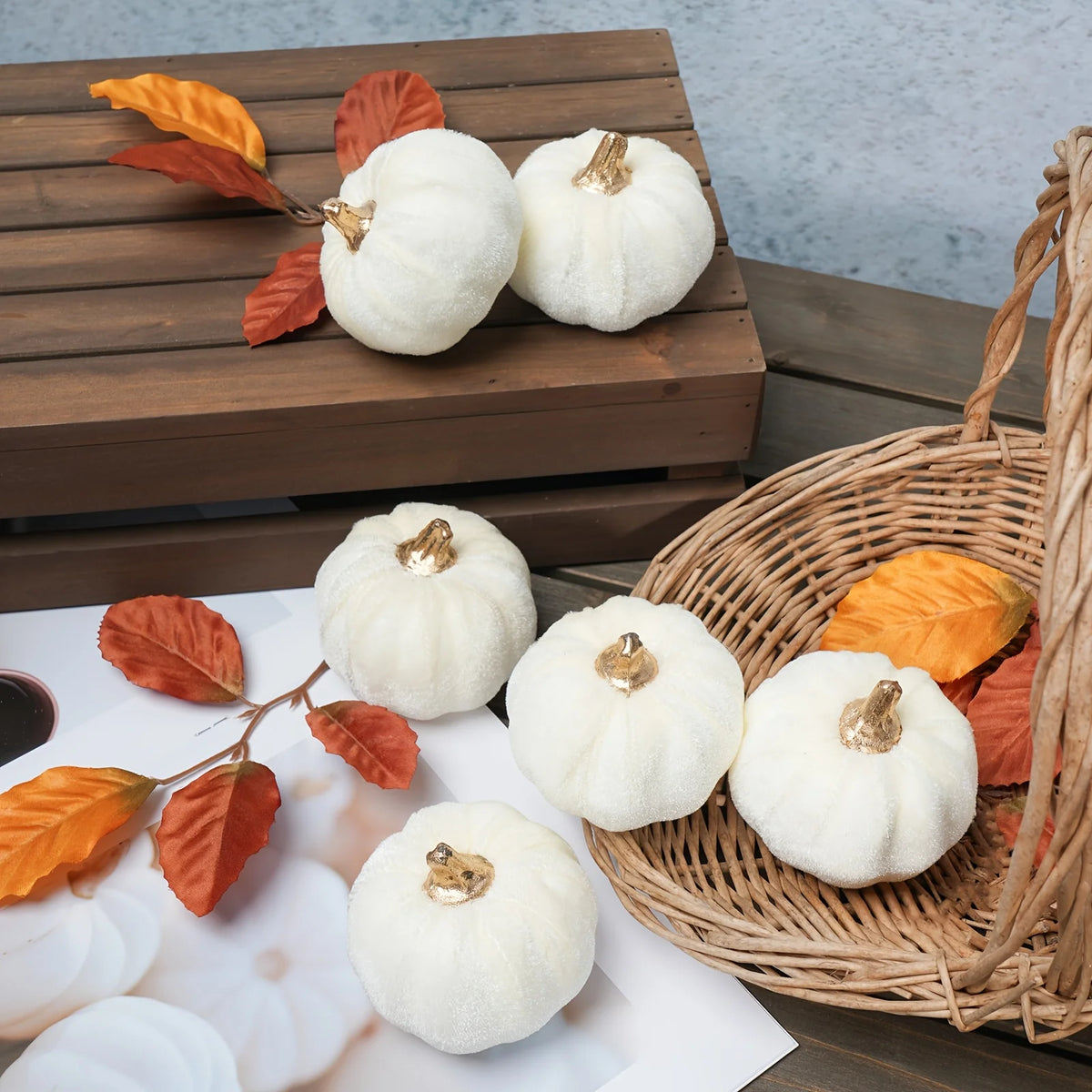 White Artificial Pumpkins, Set of 6
