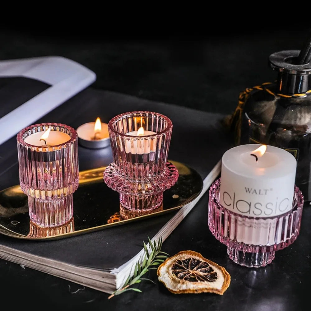 Ribbed Glass Taper Candle Holders