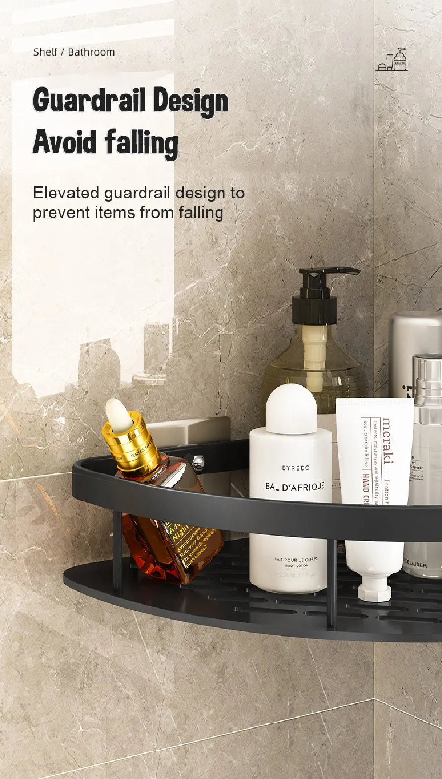 No-Drill Aluminum Corner Shower Shelf, Set of 3