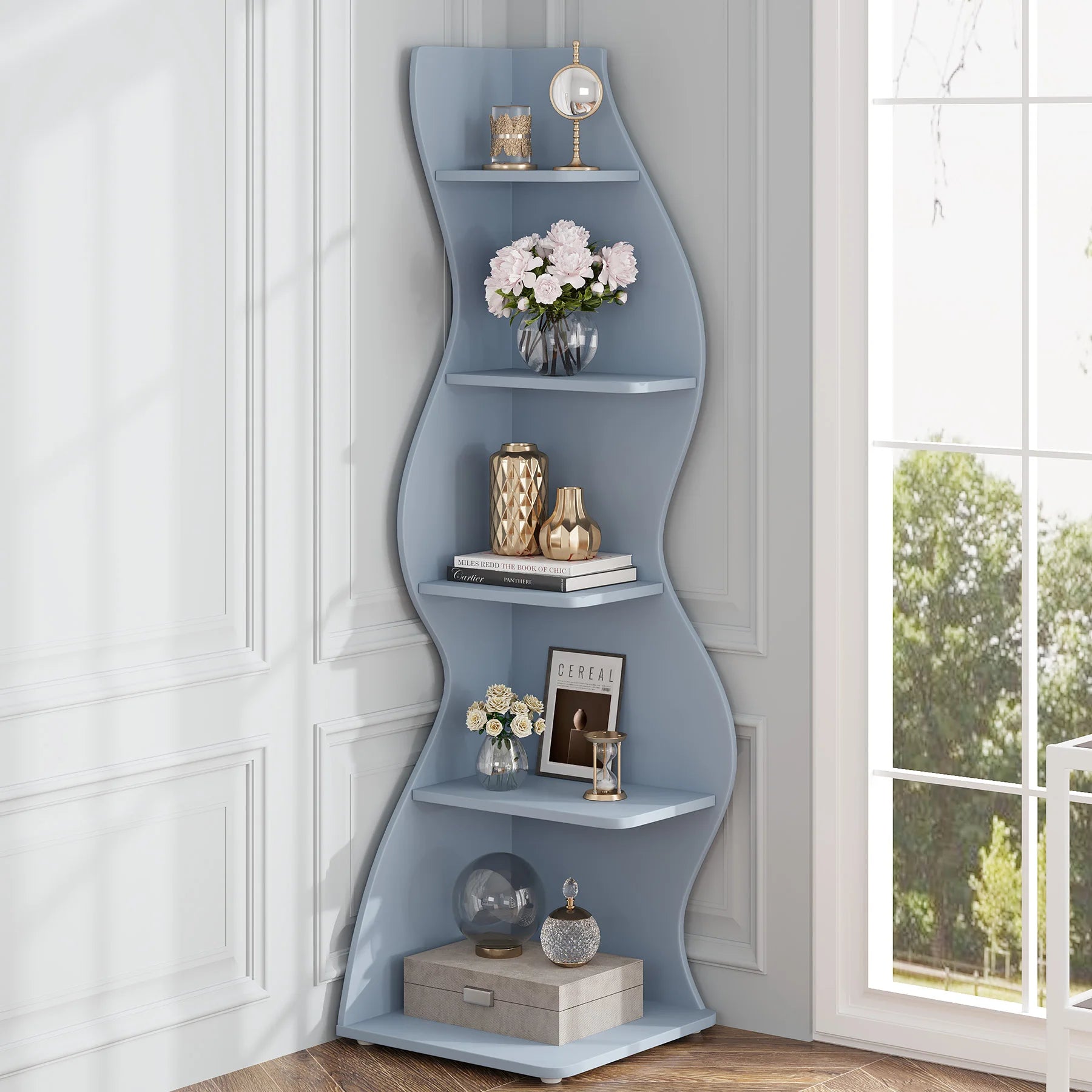 Five Tier Wavy Corner Bookshelf