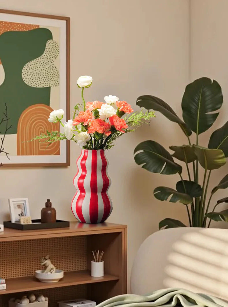 Colorful Striped Ceramic Vase and Plant Pot