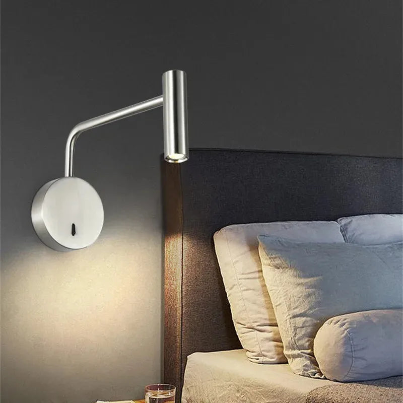 Modern Swing Arm Reading Wall Lamp Hotel Rooms Lamp 3W LED Adjustable