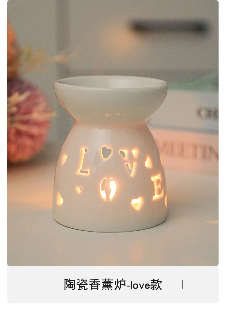 White Ceramic Essential Oil Burner with Hollow Cutwork