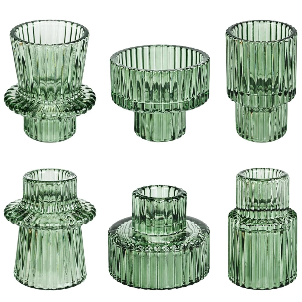 Ribbed Glass Taper Candle Holders