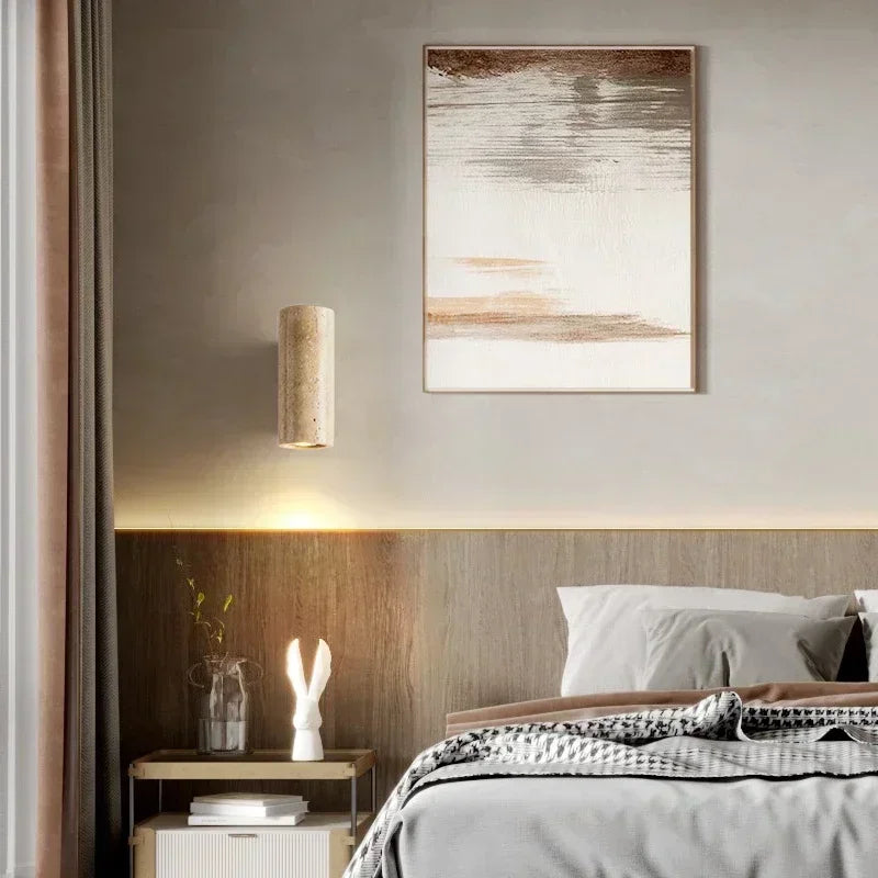 Indoor Stone Wall Lamp Travertine Sconce Light Hardwired With E27 Bulb for Bedroom Living Room