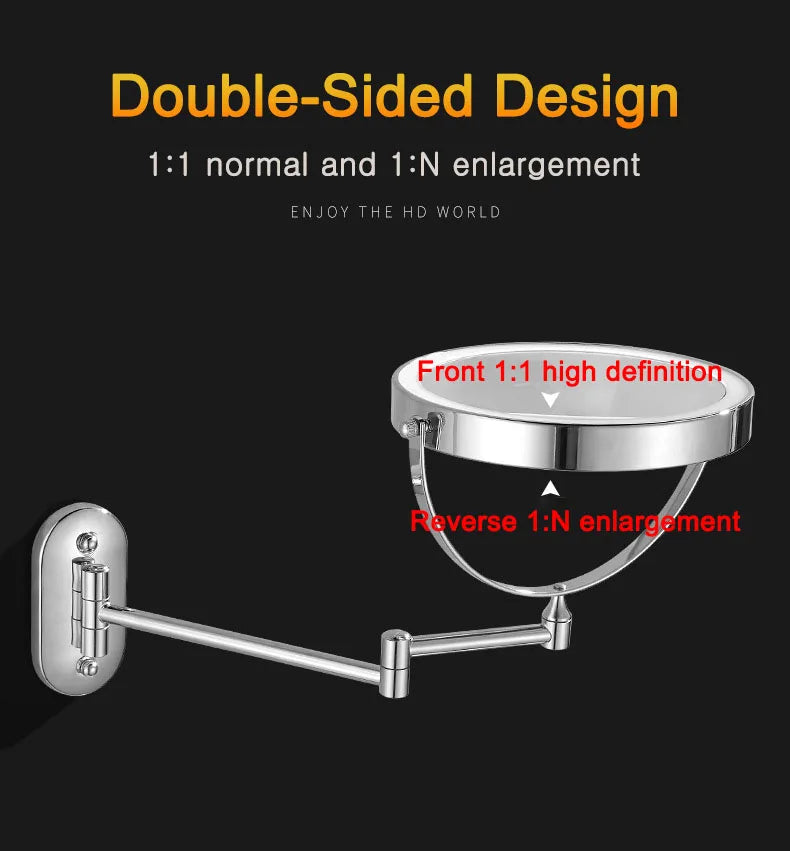 Wall Mounted Folding Makeup Mirror, Double Sided with Fill Light