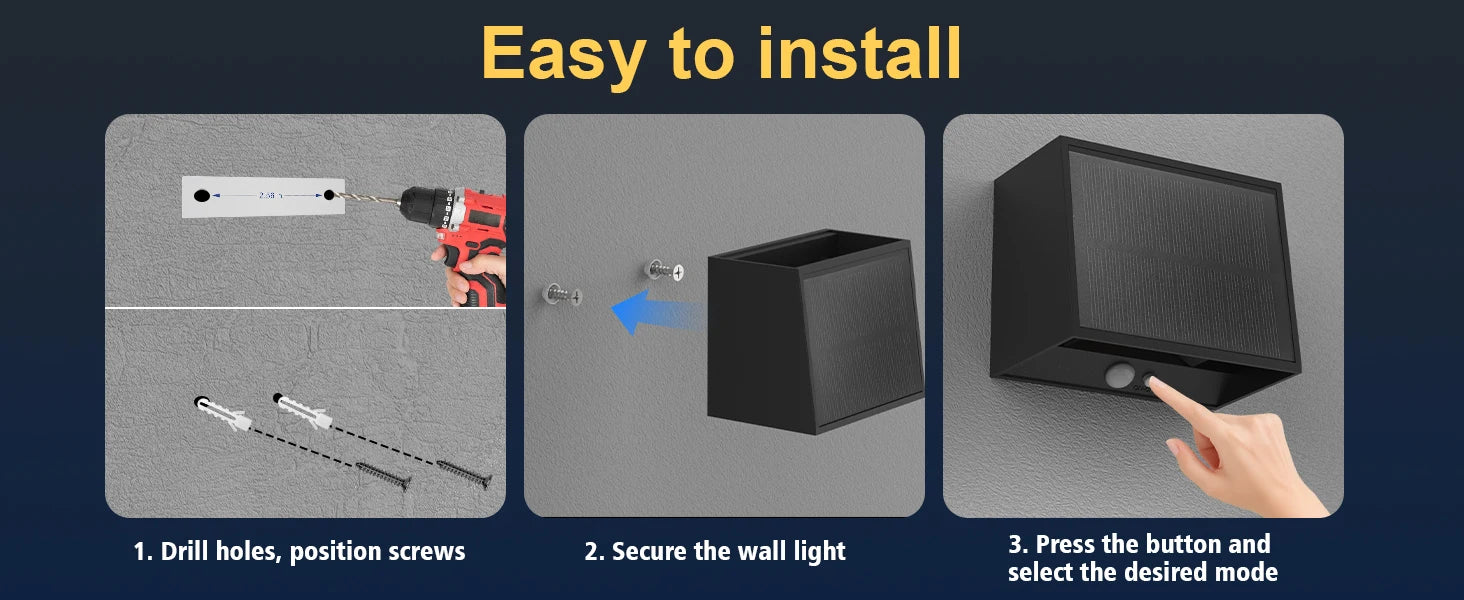 Solar LED Wall Light Outdoor, Dusk to Dawn Motion Sensor Solar Lantern