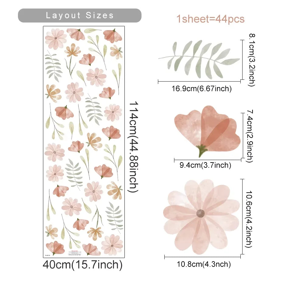 Boho Watercolor Flower Wall Decals