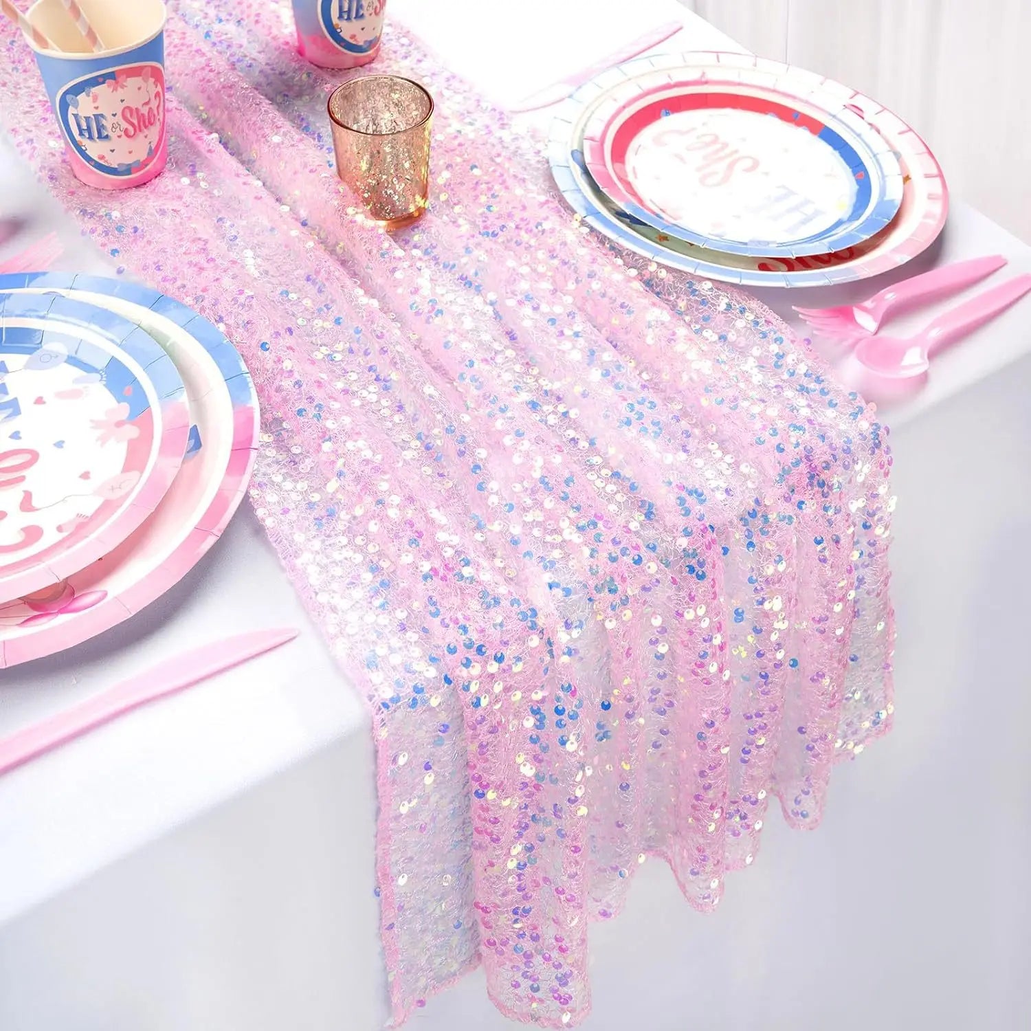Glitter Iridescent Sequin Table Runner,Soft Wedding Dining Table Decoration