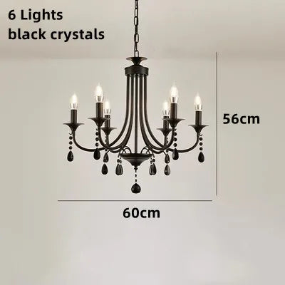 New Wrought Iron Crystal Chandelier European Classic Black Candle Lamp