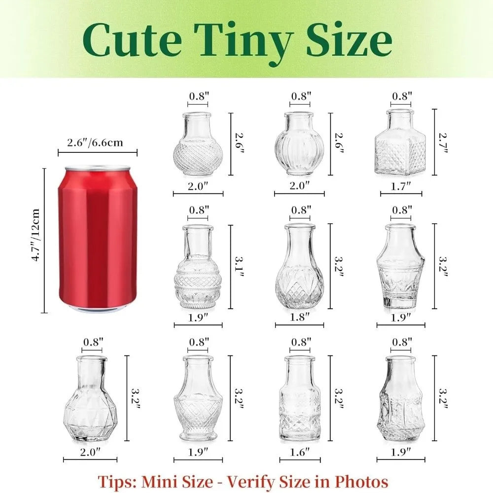 Mini Glass Bud Vase Set of 10