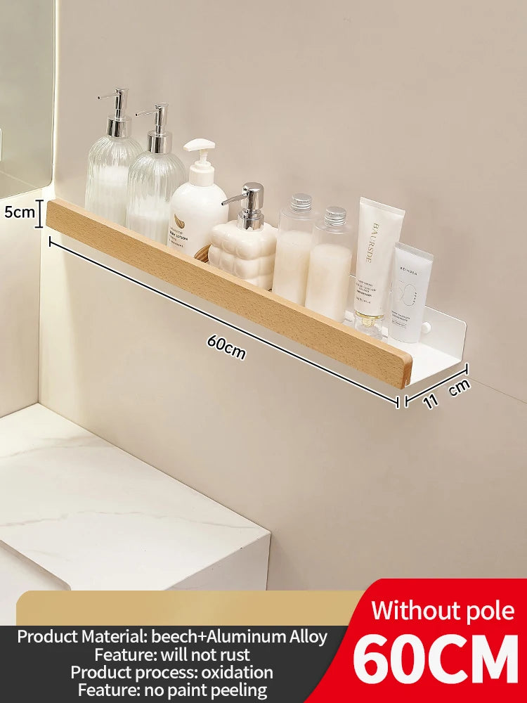 Wood and Aluminum Floating Bathroom Shelf