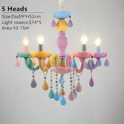 Nordic Macaron European Style Candles Crystal Chandelier for Girls and