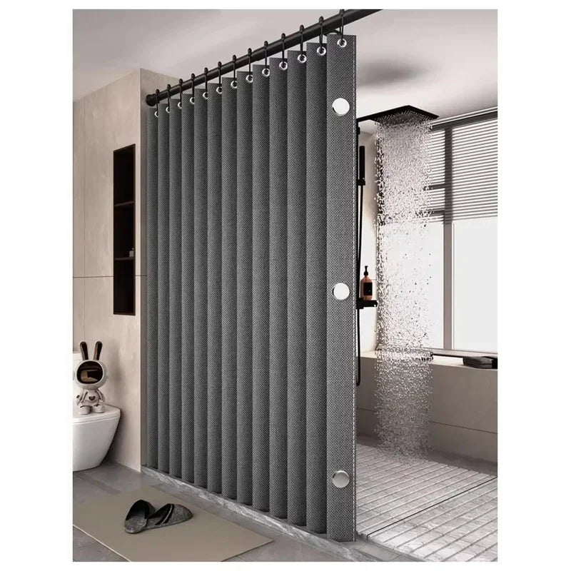 Magnetic Foldable Linen Shower Curtain