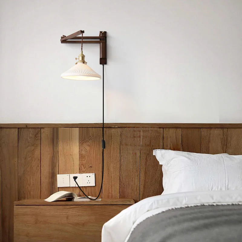 Retro Folding Walnut Wall Lamp