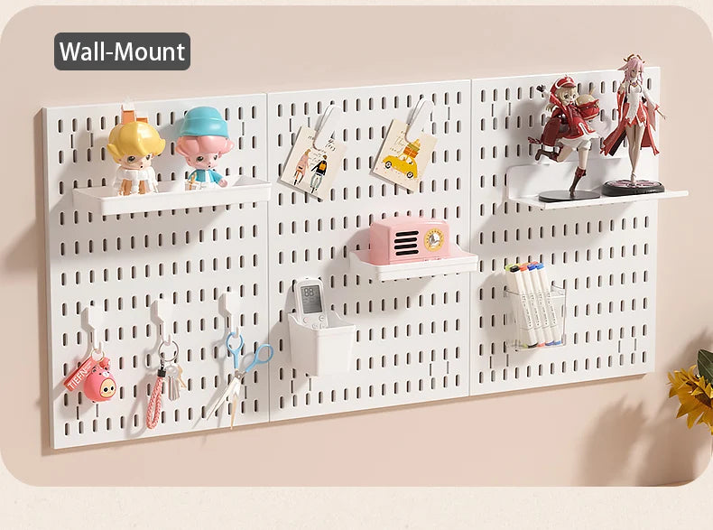 Home & Office Desktop Pegboard: Height-Adjustable Standing Storage Rack for Supplies, Also for Decorative Figurine Display
