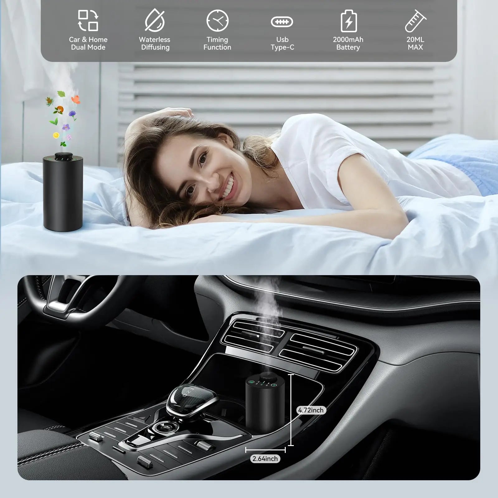 Waterless Essential Oil Diffuser Battery Operated Cordless Aromatherapy