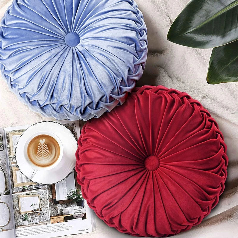 Green Velvet Pumpkin Pleated Round Cushion for Sofa