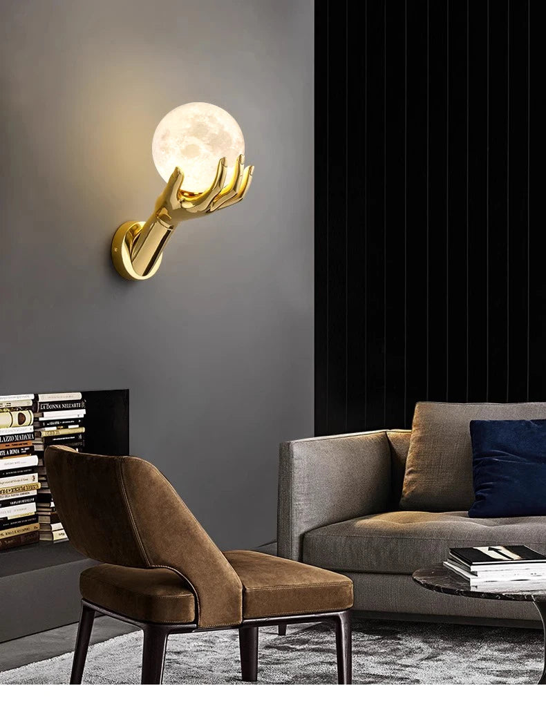 Brass Hand Moon Wall Sconce