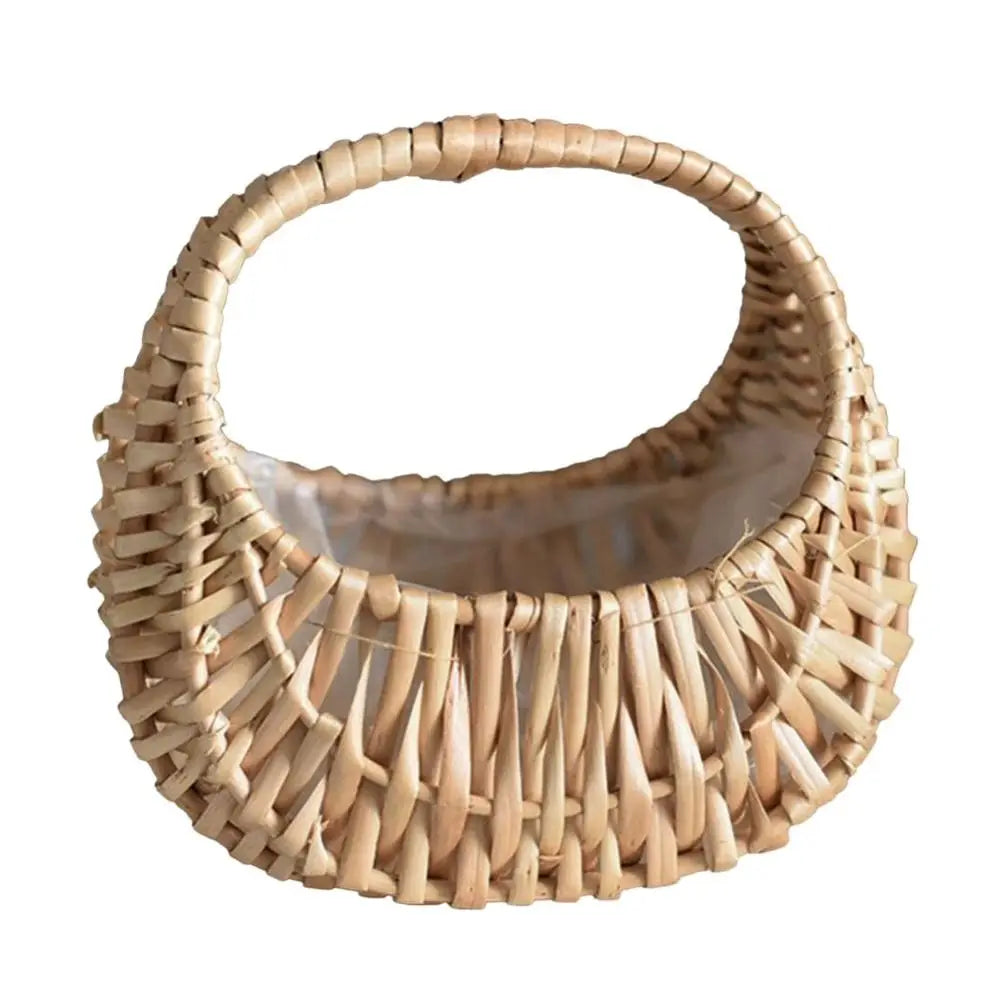 Half Moon Woven Wicker Basket with Handle