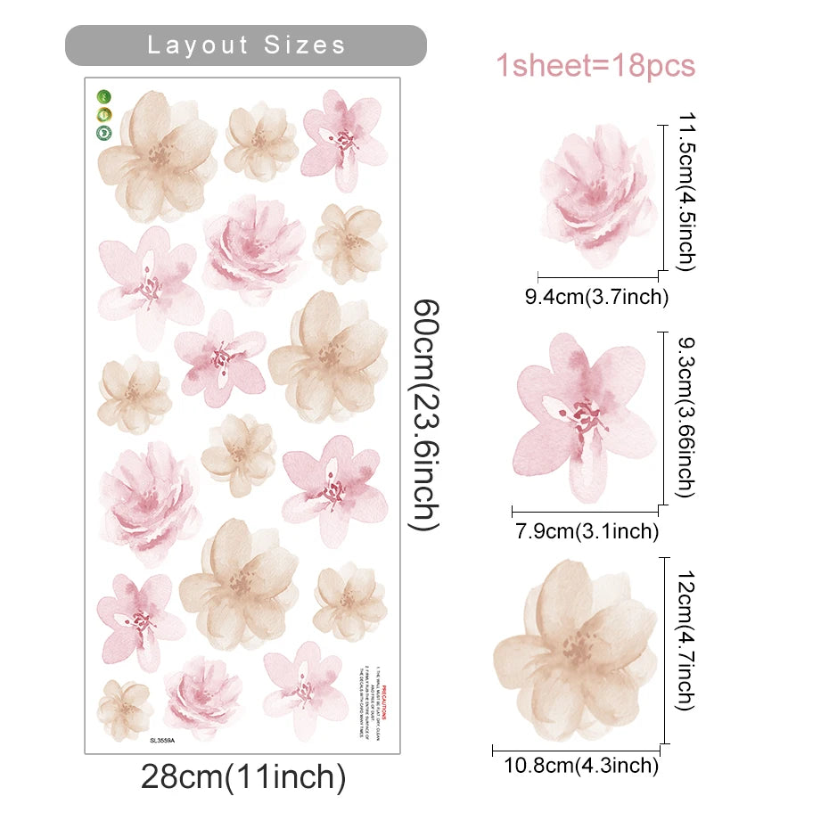 Boho Watercolor Flower Wall Decals