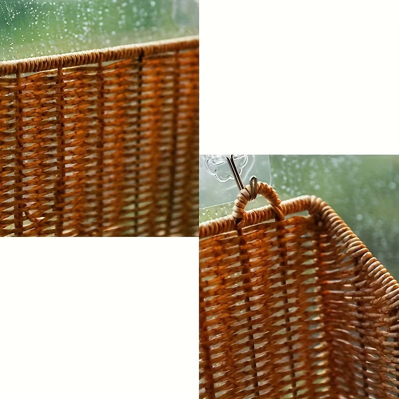 Wall Mounted Woven Basket with Hooks