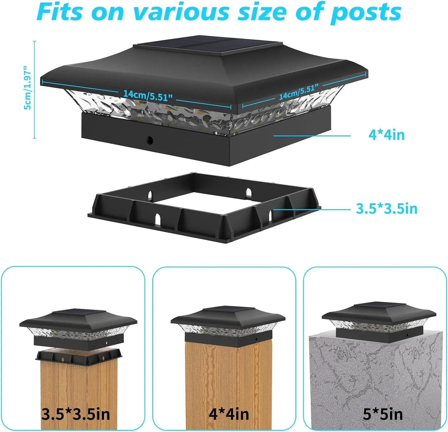 2/6pcs Solar Post Lamp 3000K 6000K Outdoor Garden Fence  Pillar Head Light For Villa Gate Landscape Decoration IP65 Column Lamp