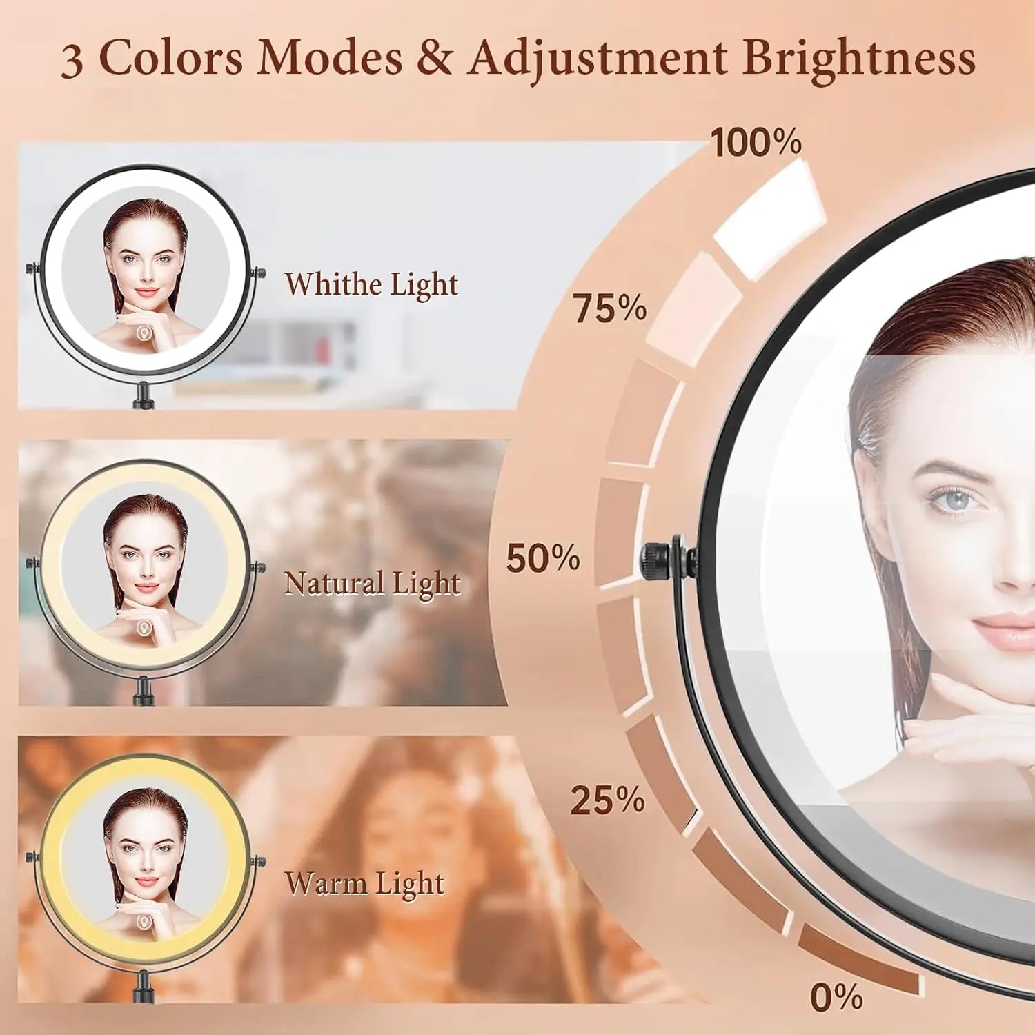 8 Inch 10X Magnifying Makeup Mirror with 3 Color Light