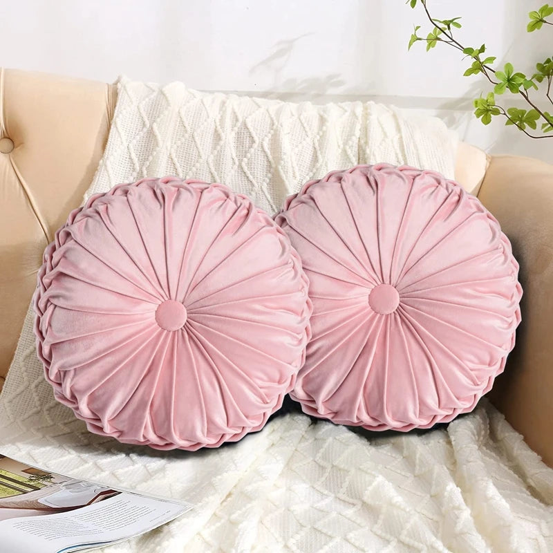 Green Velvet Pumpkin Pleated Round Cushion for Sofa