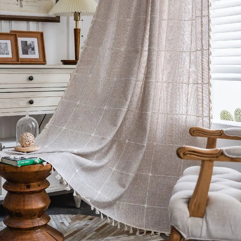 Boho Linen Tassel Curtain Panel