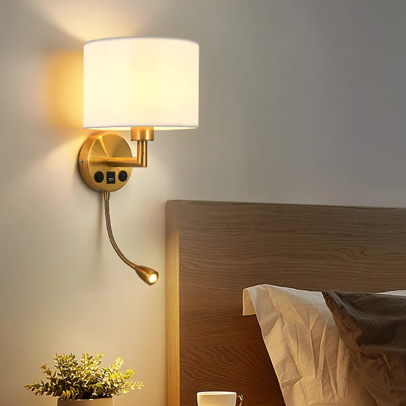 Fabric Shade Wall Lamp With Reading Light
