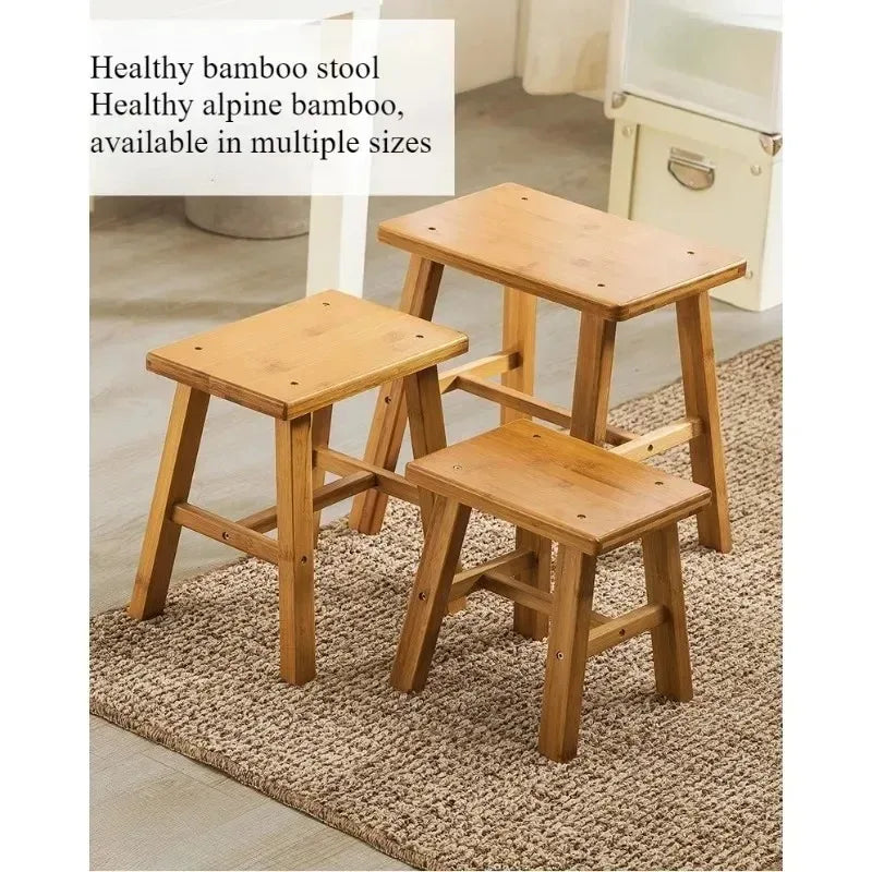 Solid Bamboo Low Stool, Portable Bench